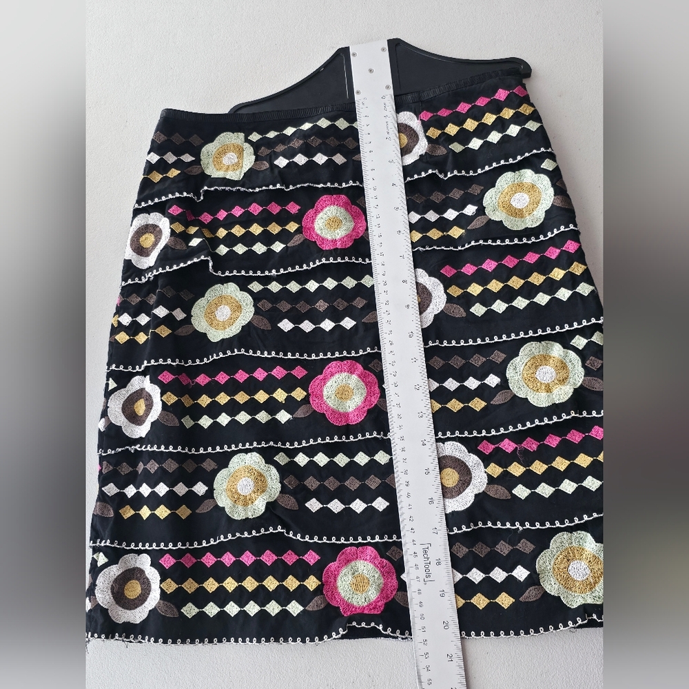 Etcetera Floral Embroidered Tiered Pencil Skirt Black Pink Boho-Chic Cottagecore - Picture 8 of 11